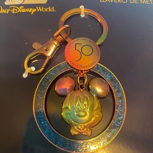 Disney Parks WDW 50th Anniversary Mickey Mouse Metal Keychain Walt Disney World